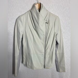 Vince Scuba Soft Leather Jacket Asymmetrical Jacket Coat Moto White Size M
